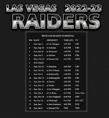 Las Vegas Raiders Schedule 2023: Dates, Times, TV Schedule, and More